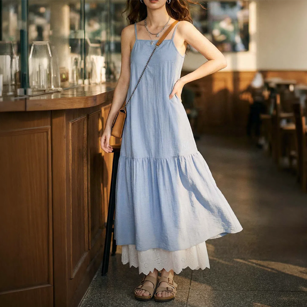 MADEN Women's Linen A-Line Slip Dress