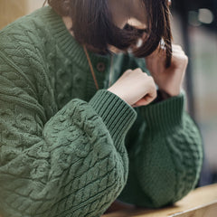 MADEN Cable Knit Wool Blend Crewneck Sweater