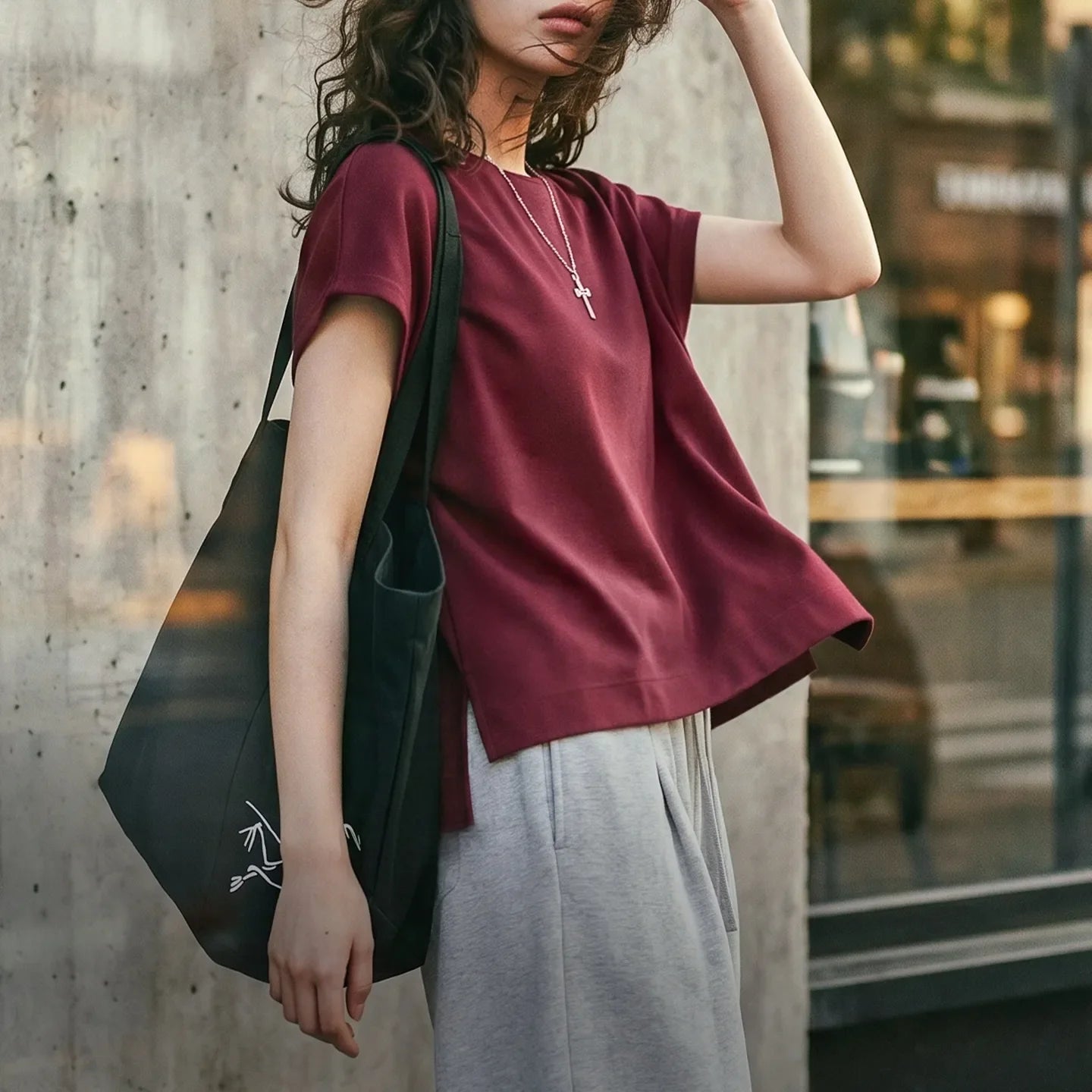 MADEN Women's Crew Neck Short-Sleeve Batwing T-Shirt