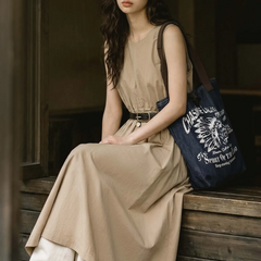 MADEN Women's Cotton Drawstring Maxi Dress