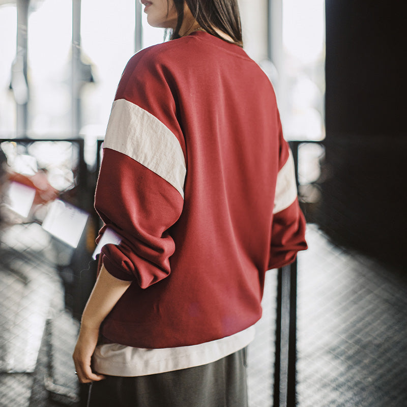 MADEN Women's Vintage Colorblock Baseball Sweatshirt