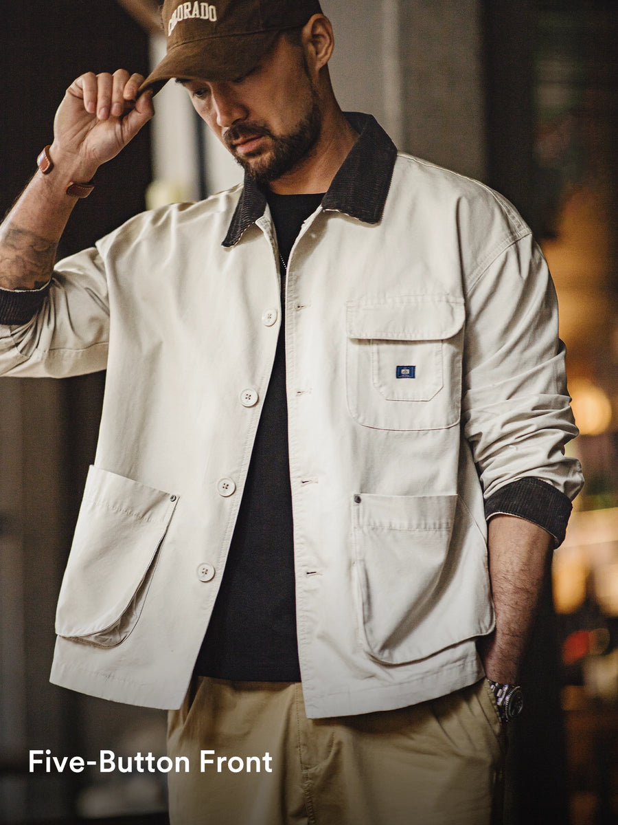 MADEN Corduroy Collar Safari Jacket with Big Pockets