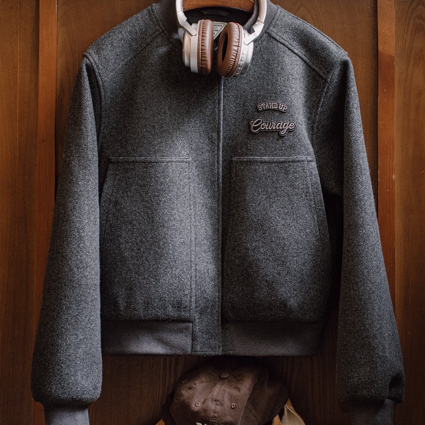 MADEN Wool-Like Baseball Jacket Embroidered Loose Fit