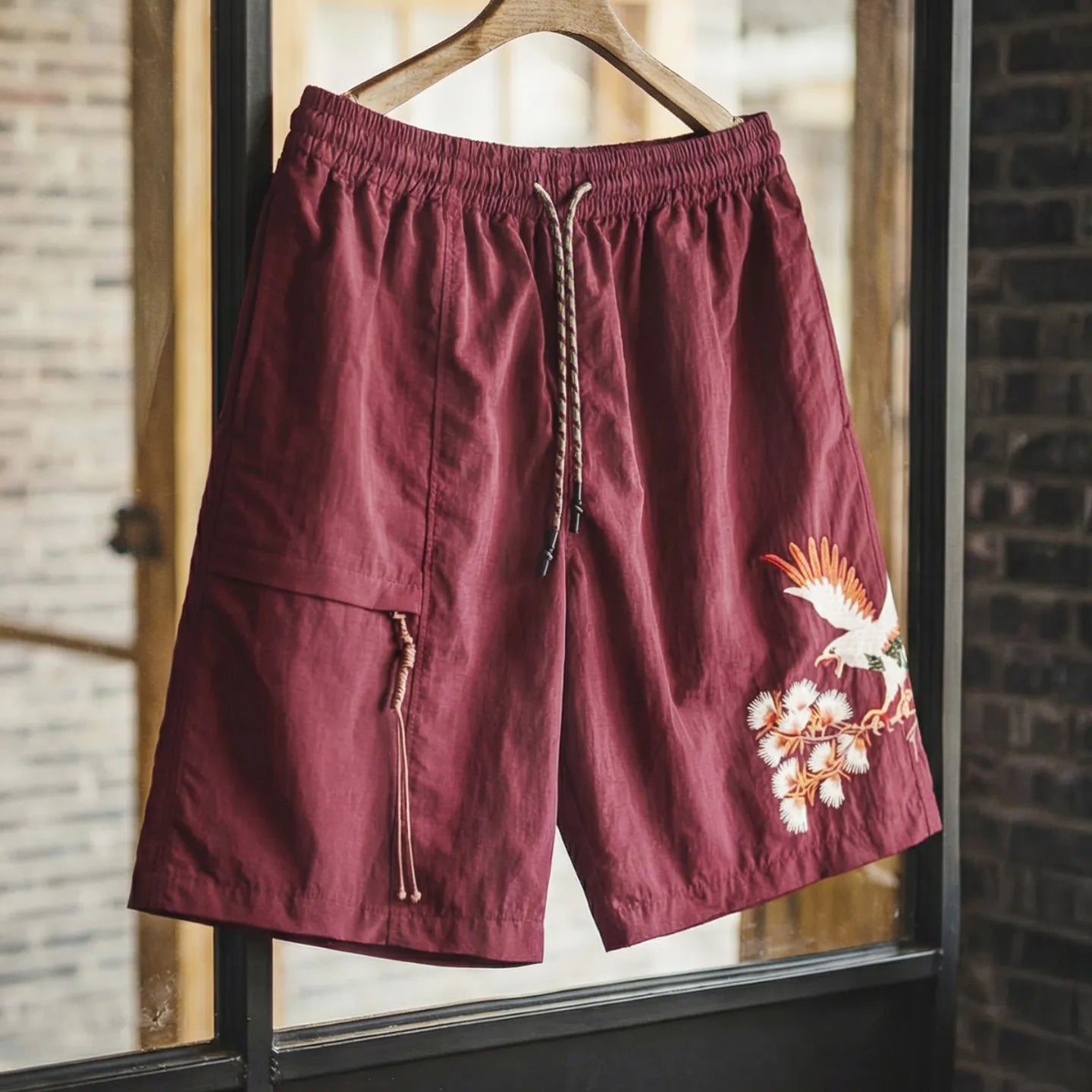 MADEN Red Sukajan Embroidery Taslan Shorts