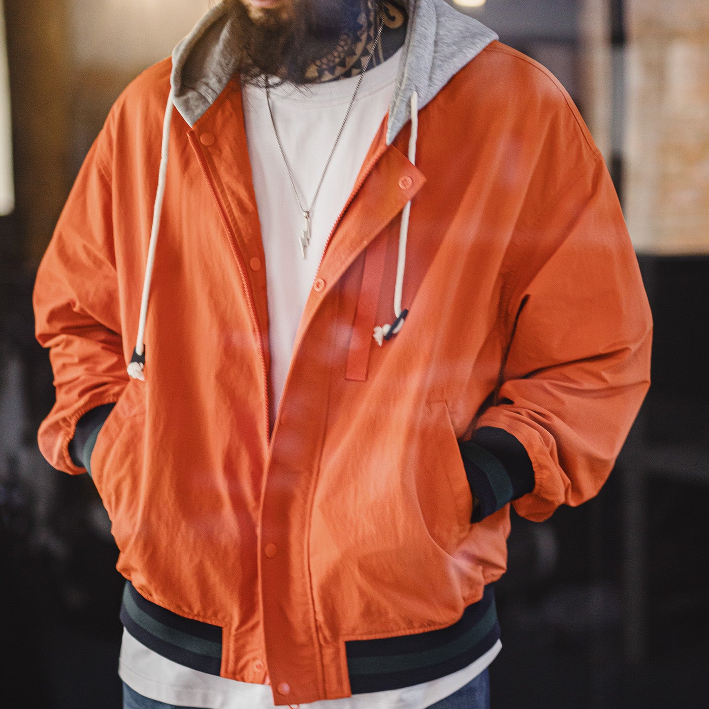 MADEN Orange Kapuzenleichte Jacke