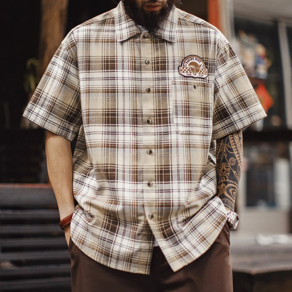MADEN Vintage Plaid Print Shirt