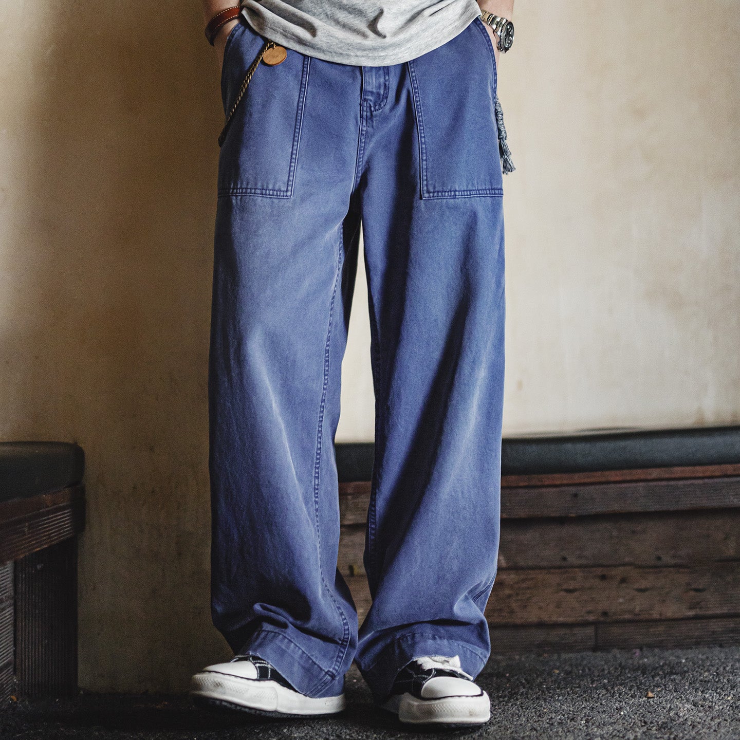 MADEN Blau gewaschene Canvas-Hose