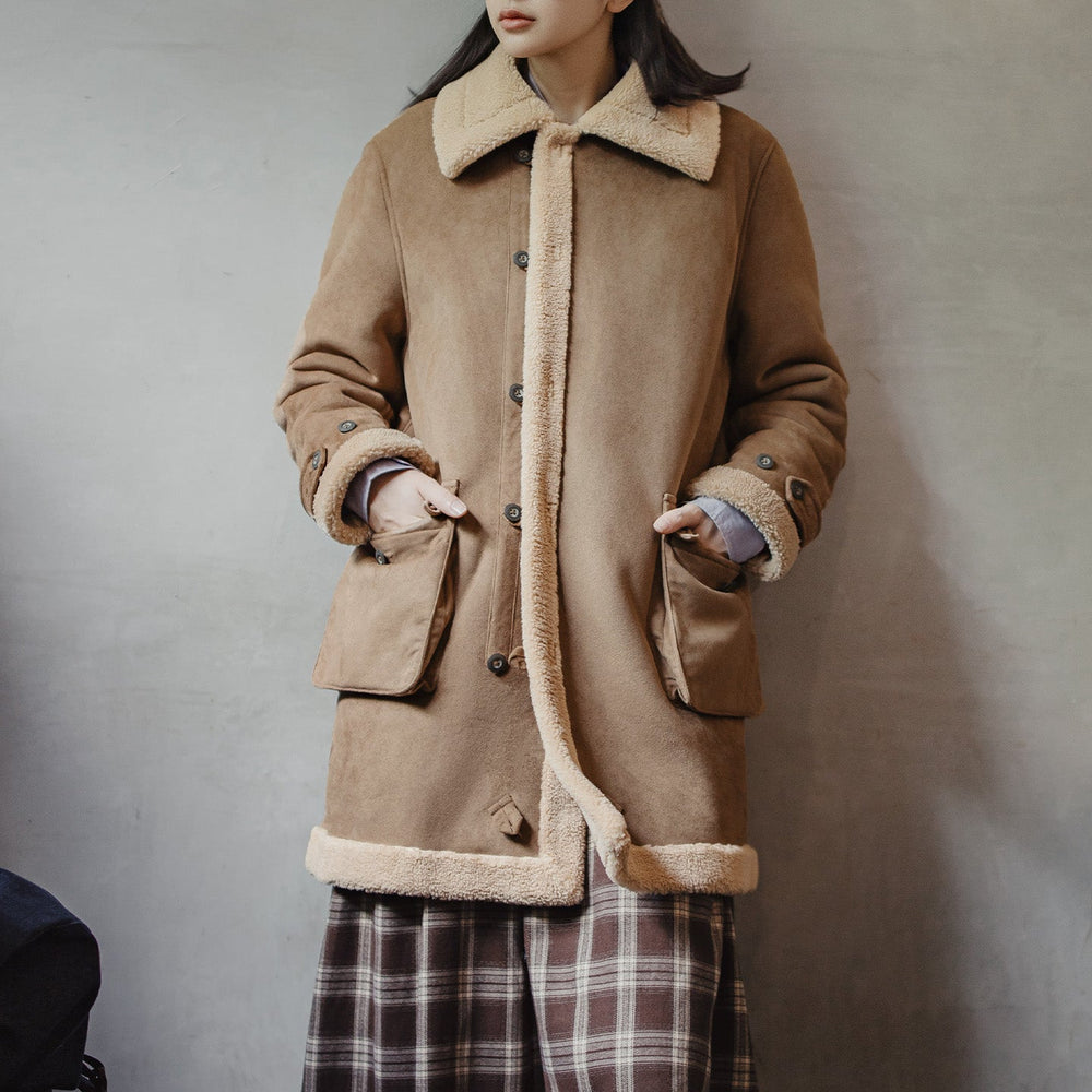 MADEN Suede-Look Sherpa-Lined Mid-Length Jacket