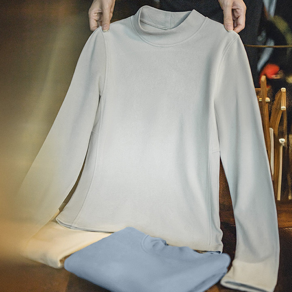 MADEN Women's Brushed Fleece Mock Neck Thermal Top