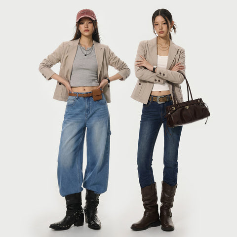 MADEN Notched Collar Cropped Blazer