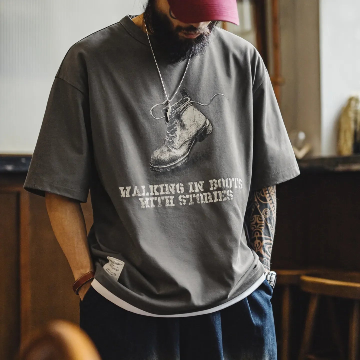 MADEN Vintage Distressed Brushed Tee