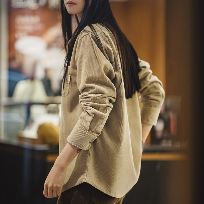MADEN Women's Corduroy Long Sleeve Shirt