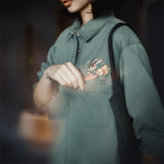 MADEN Vintage Embroidered Cotton Loose Fit Blouse