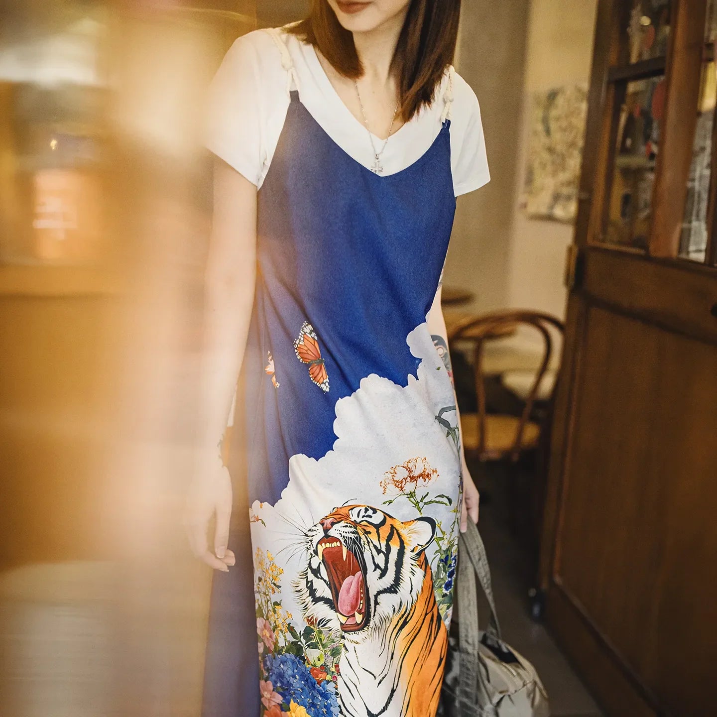 MADEN Women's Tiger Print Midi Dress for Daily Wear