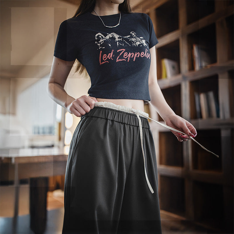 MADEN Wide Leg Patchwork Elastic Waist Pants