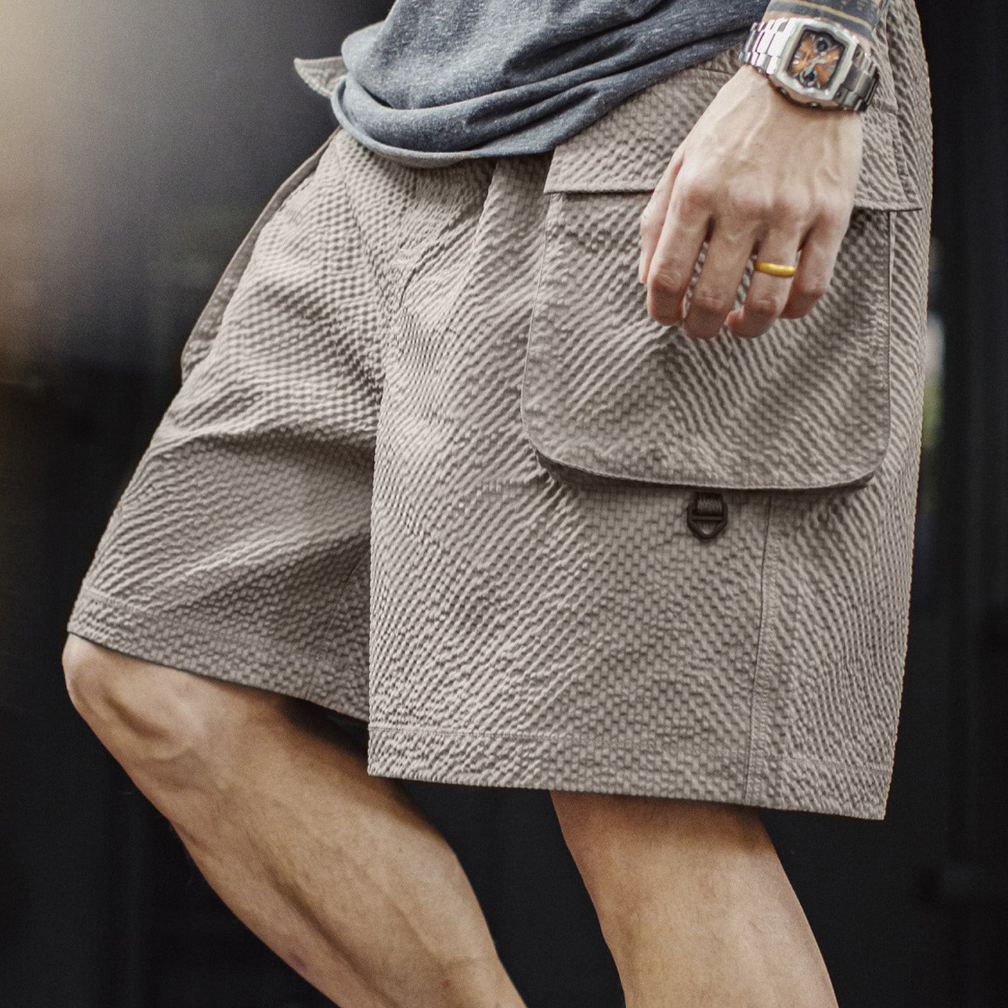 MADEN Seersucker Cargo Pocket Casual Shorts
