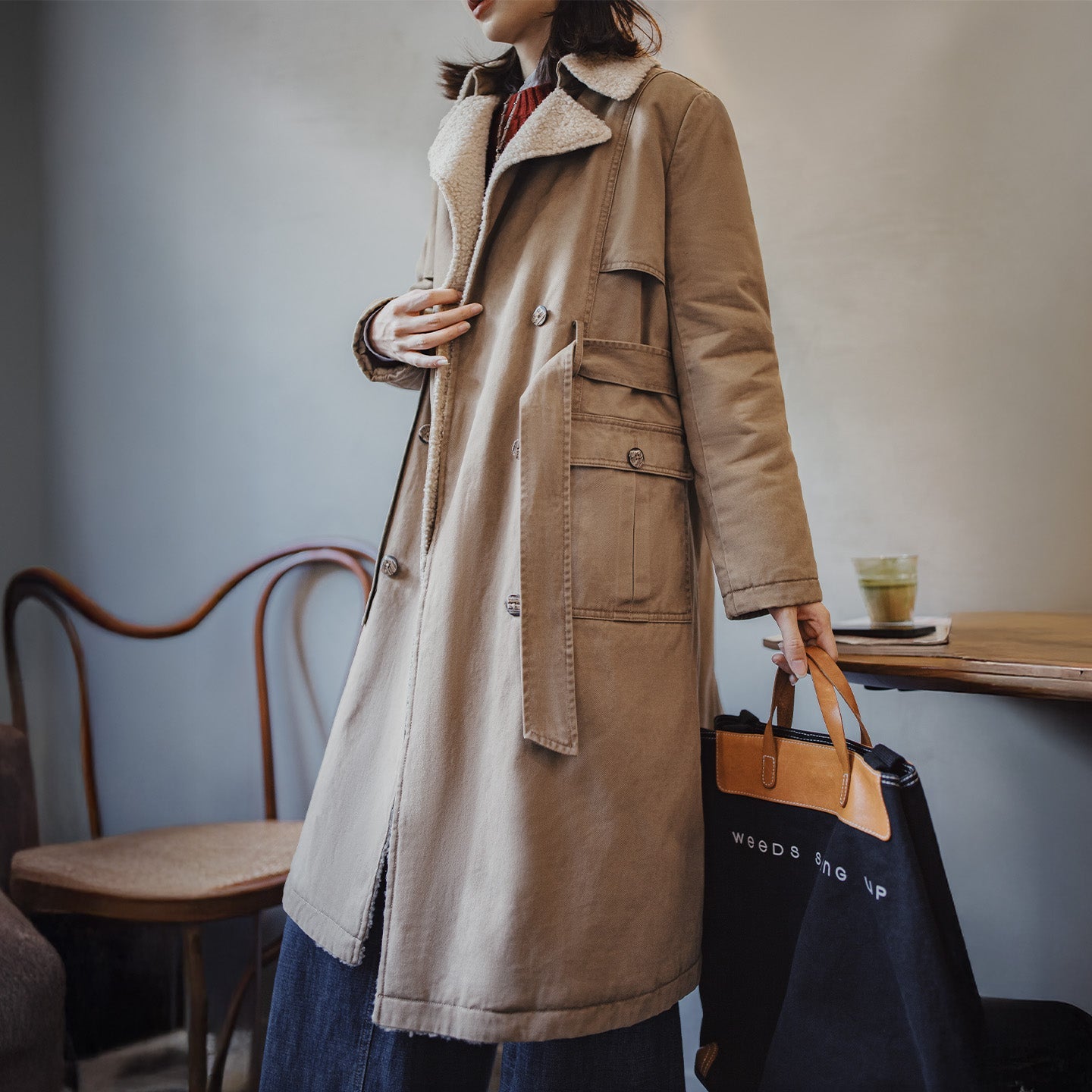 MADEN Vintage Cotton Twill Double-Breasted Trench Coat