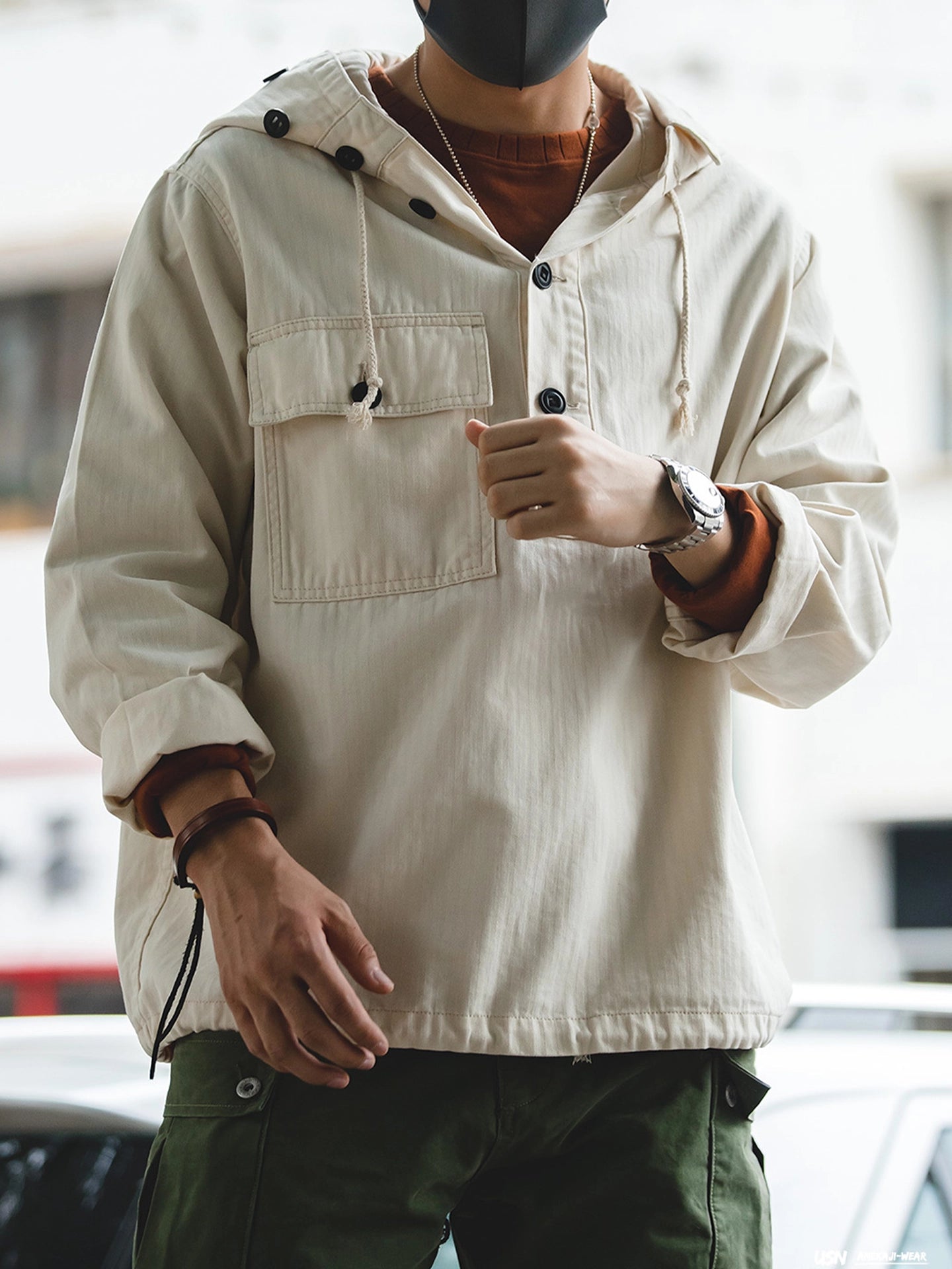 Veste à capuche Maden pour homme, coupe ample, style streetwear décontracté, avec cordon, style hip-hop. 