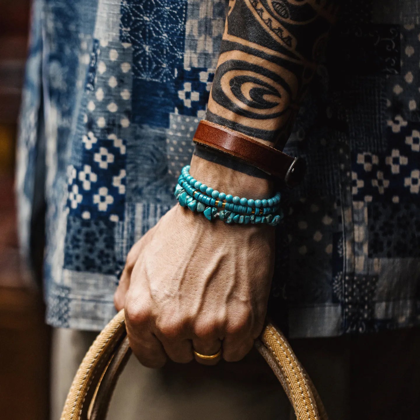 MADEN Vintage Türkis Perlen Stretch-Armband für den Alltag