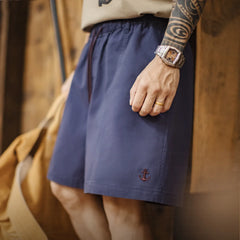 MADEN Baumwoll-Shorts mit Anker-Stickerei