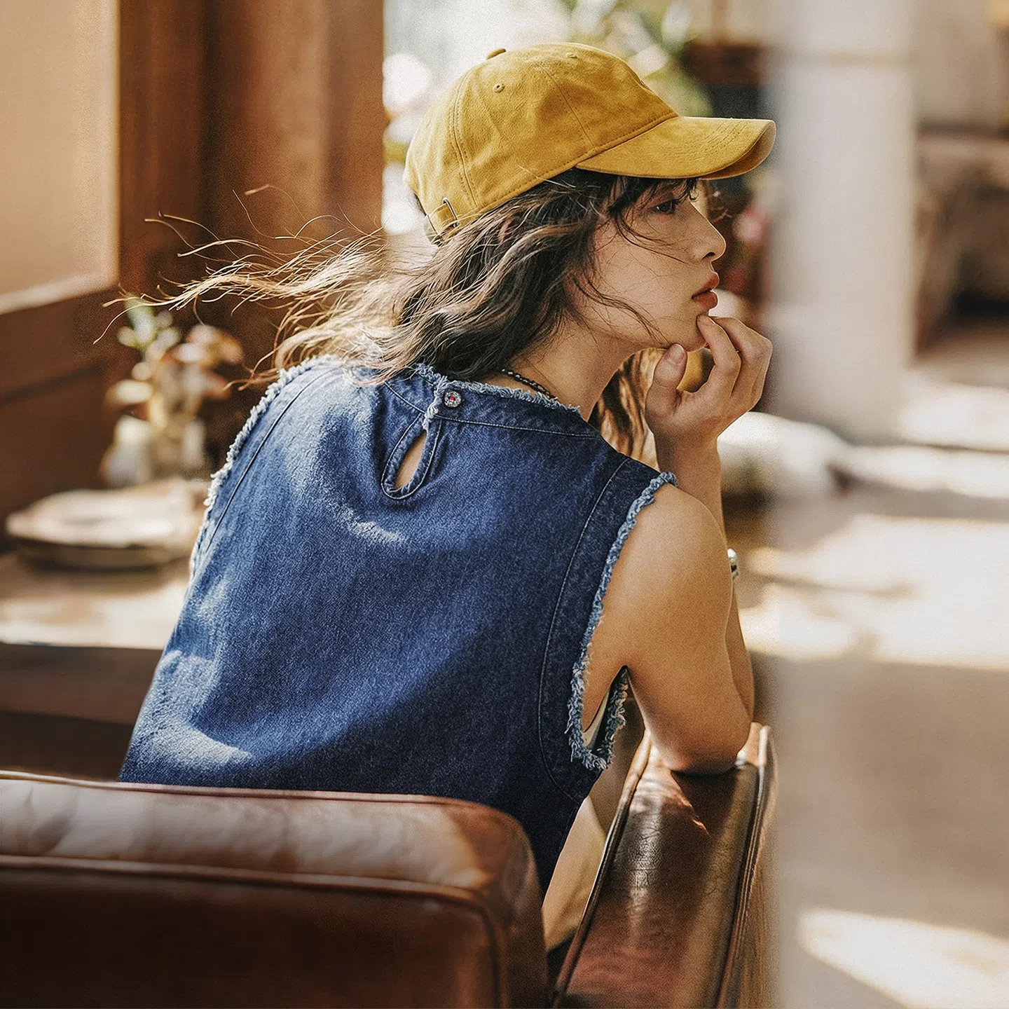 MADEN Women's Retro Denim Vest