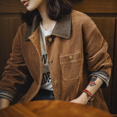 MADEN Women's Corduroy Jacket with Waxed Collar