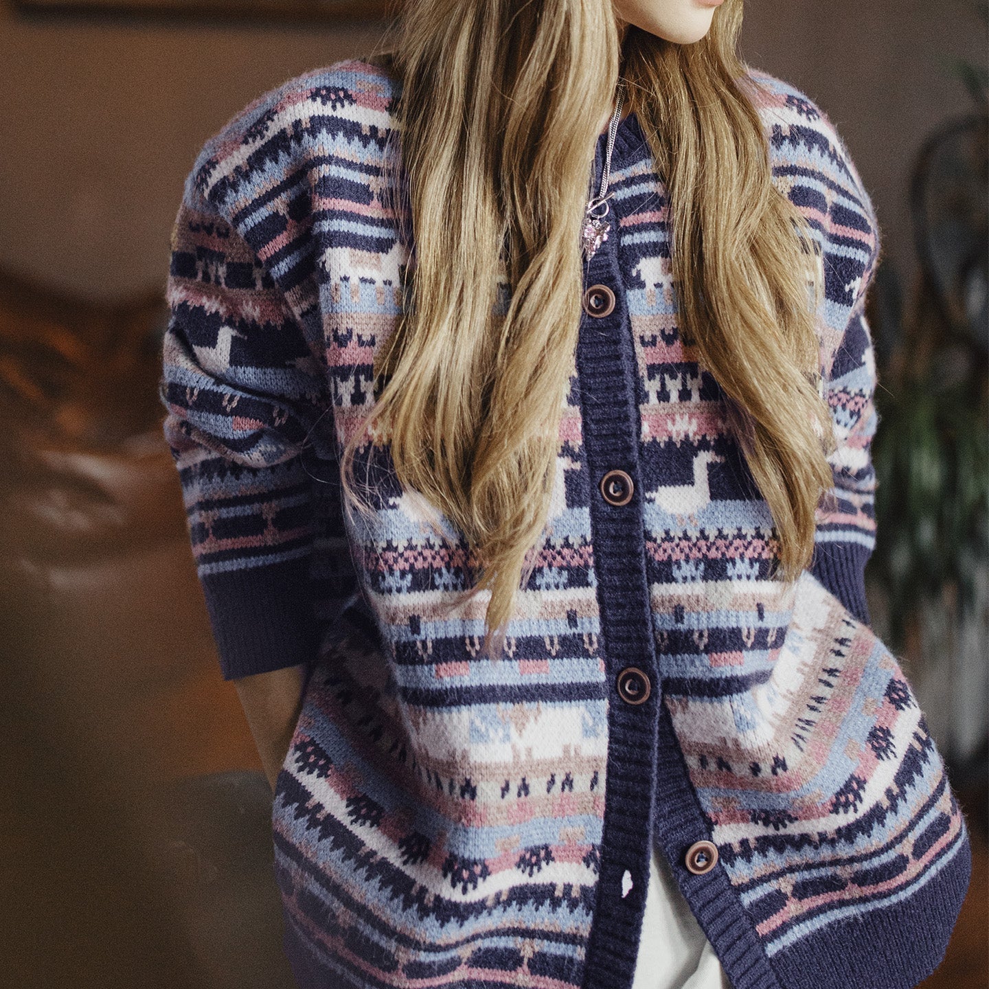 MADEN Fair Isle Jacquard Loose-Fit Knit Cardigan