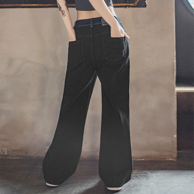 MADEN Color-Blocked High-Waist Flared Denim Jeans