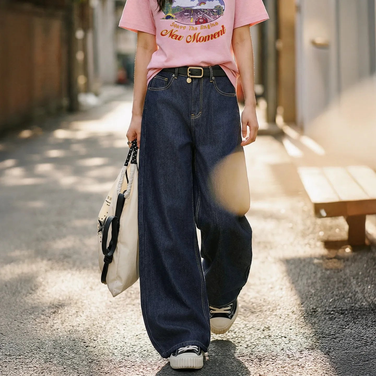 MADEN Women's Vintage Denim Wide Pants