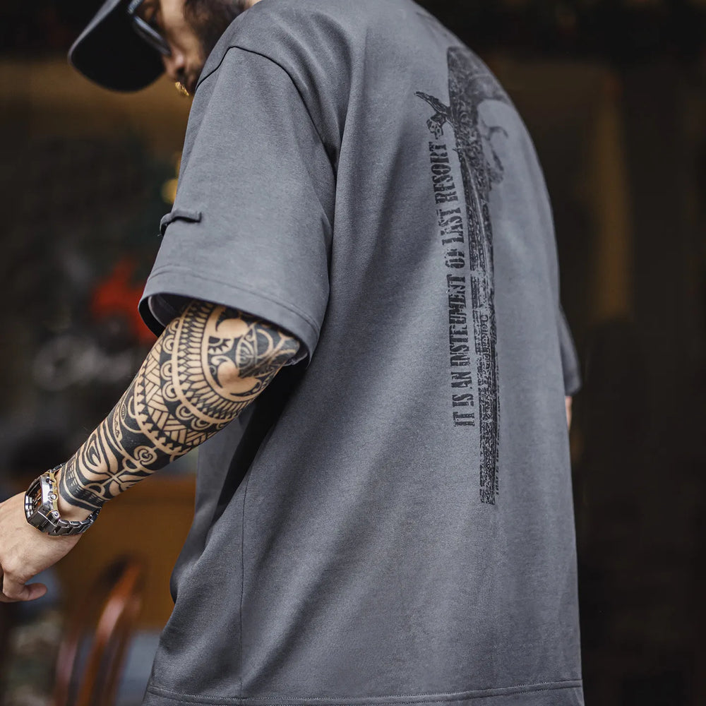 MADEN Vintage Gun Print Heavyweight Cotton T-Shirt