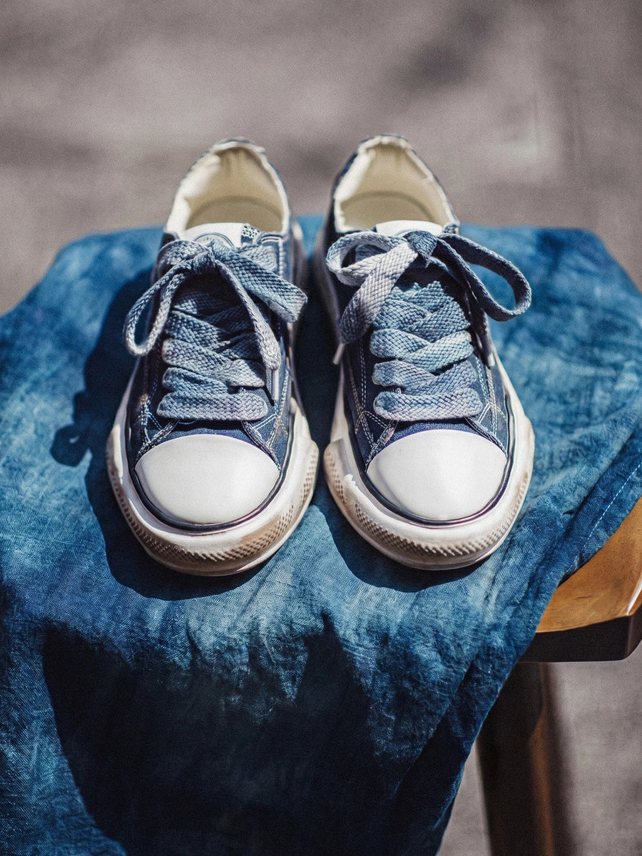 MADEN Men's Vintage Indigo-Dyed Denim Canvas Sneakers