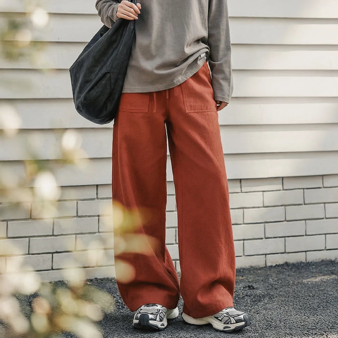 MADEN Women's Orange Cotton Cargo Pants
