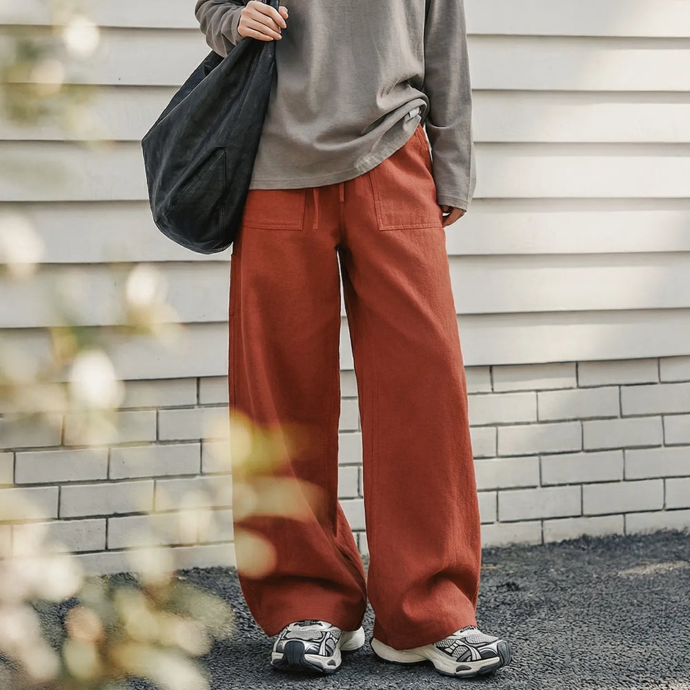 MADEN Women's Orange Cotton Cargo Pants