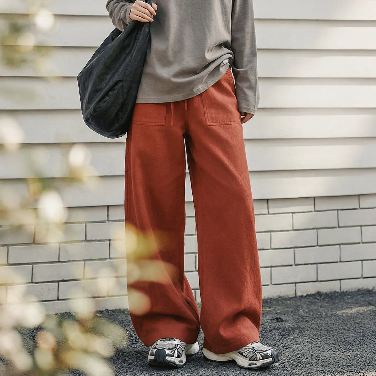 MADEN Women's Orange Cotton Cargo Pants