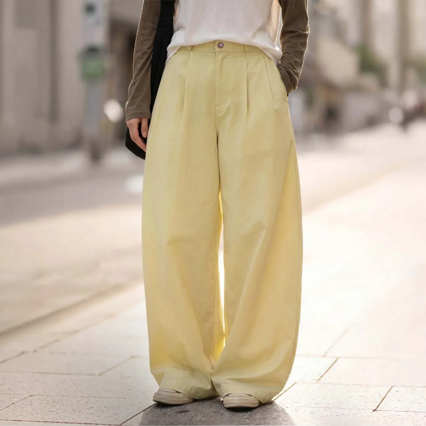 MADEN Women's Loose Drawstring Pleated Wide-Leg Pants