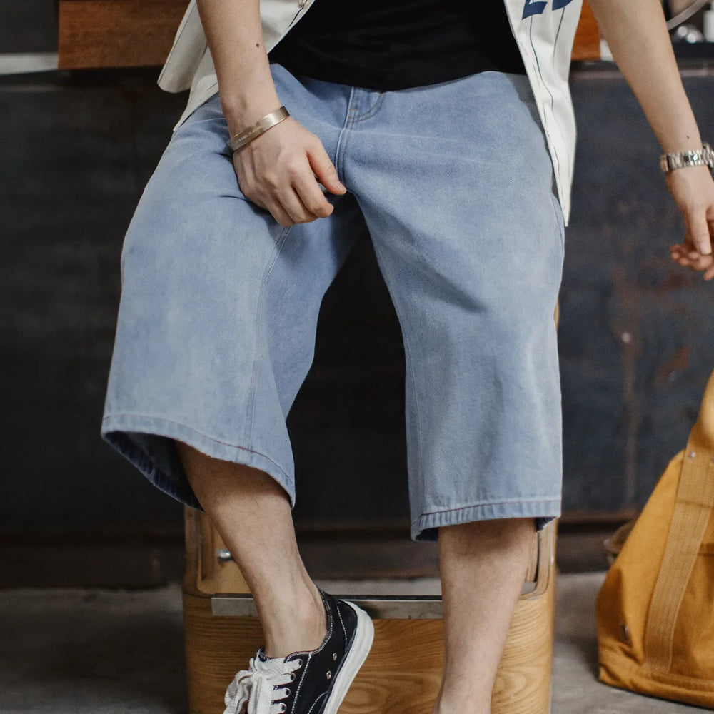 MADEN Ice Blue Washed Denim Cropped Pants