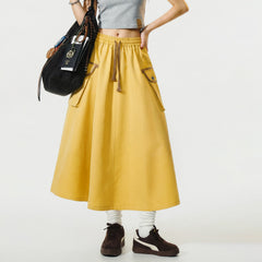 Falda maxi A-line amarilla con cordón MADEN