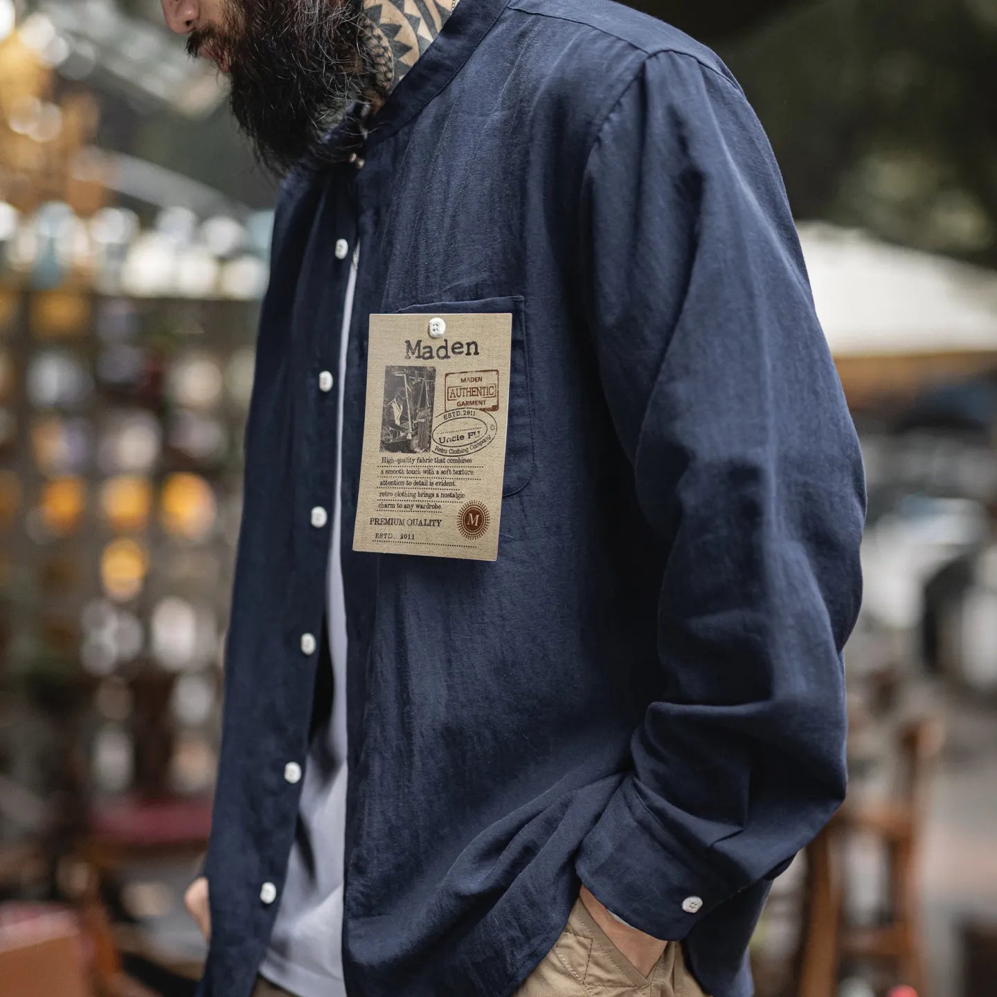 MADEN Men's Lyocell Shirts - Stand Collar