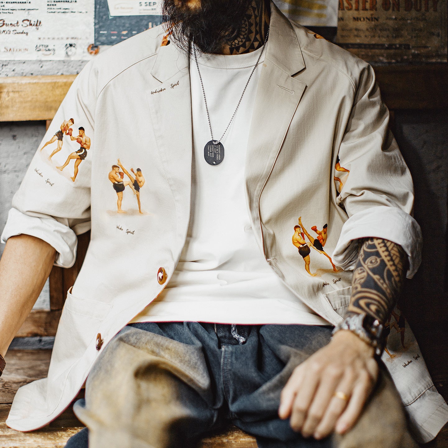 MADEN Fighter Prints Casual Blazer-Hemd