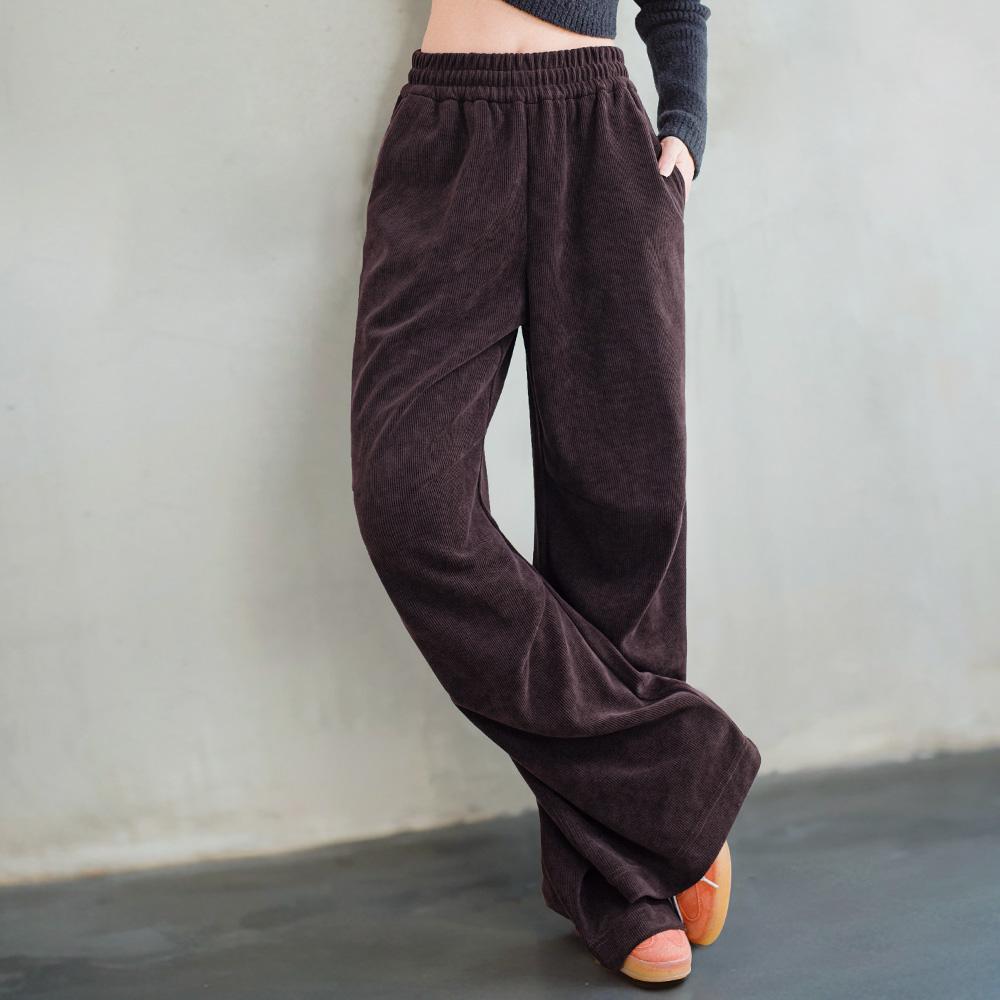MADEN Damen Vintage Chenille Jogginghose, lockere Freizeithose, dunkelbraun, elastischer Bund mit Kordelzug, weites Bein, YH2402856 
