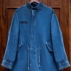 Áo khoác gió nam mùa thu kiểu dáng rộng dài vừa, áo khoác ngoài dáng trench coat đuôi cá bằng vải bò phong cách cổ điển Mỹ Maden American Retro M65