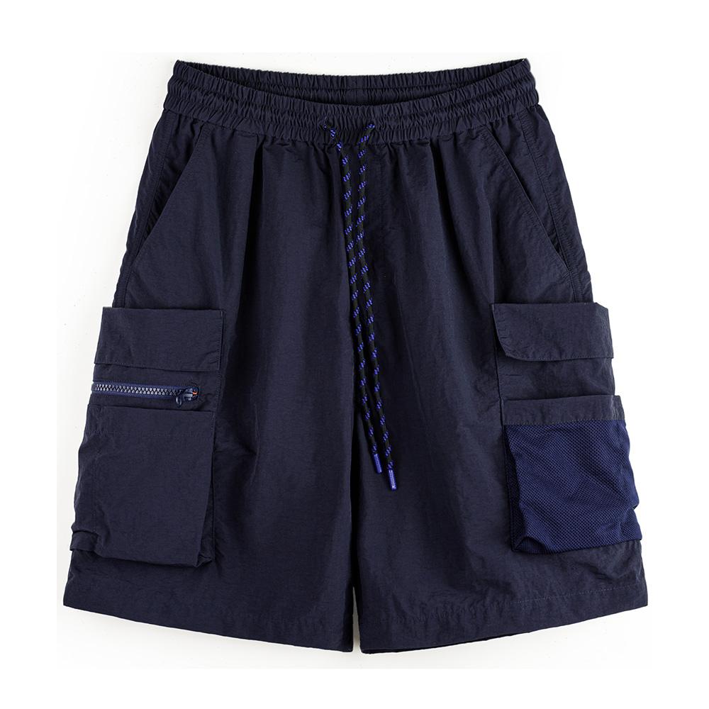 MADEN Techwear Cargo-Shorts für Herren, schnelltrocknend, Oversize, viele Taschen, Kordelzug, Outdoor-Funktion, Marineblau 