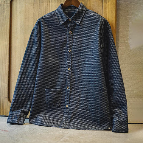 MADEN Herrenhemd mit Schachbrettmuster, lässig, Retro, langärmlig 