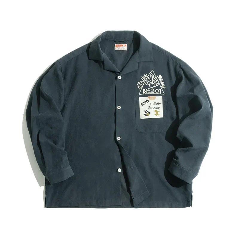 Chemises brodées Maden pour homme, style streetwear rétro bowling, logo, coupe décontractée, en tissu doux et uni. 