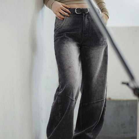 MADEN 3D-Cut Black Jeans for Women Mid-waist Straight Pants Spring and Fall Season Casual Trousers Streetwear Jeans