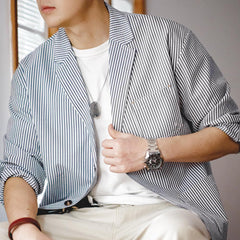 MADEN Striped Seersucker Suits Casual Blazer