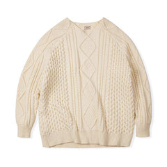 MADEN Herren Vintage Zopfmuster Schwergewicht Baumwollpullover