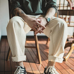 Jeans de mezclilla blanca selvedge de fibra de semilla de algodón para hombre MADEN