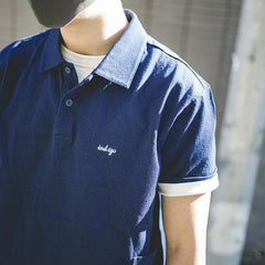 Camisas Polo de Solapa Vintage Índigo Maden para Hombre Casual 100% Algodón Camiseta con Bolsillo Azul Klein Manga Corta Camisetas de Verano