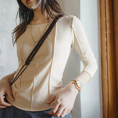 MADEN Damen Leichtes Slash-Neck Langarmshirt